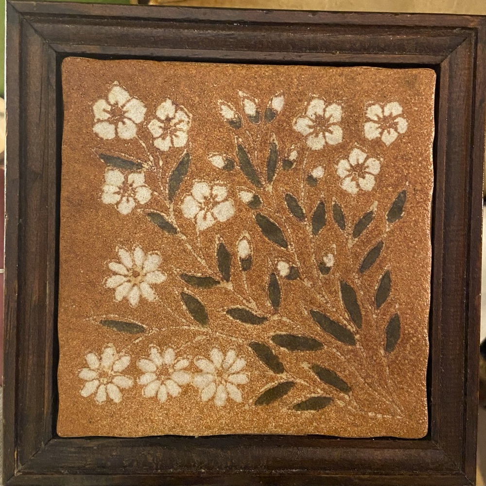 Vintage Italian Ceramic Tile Kitchen Plaque Wood Frame Trivet